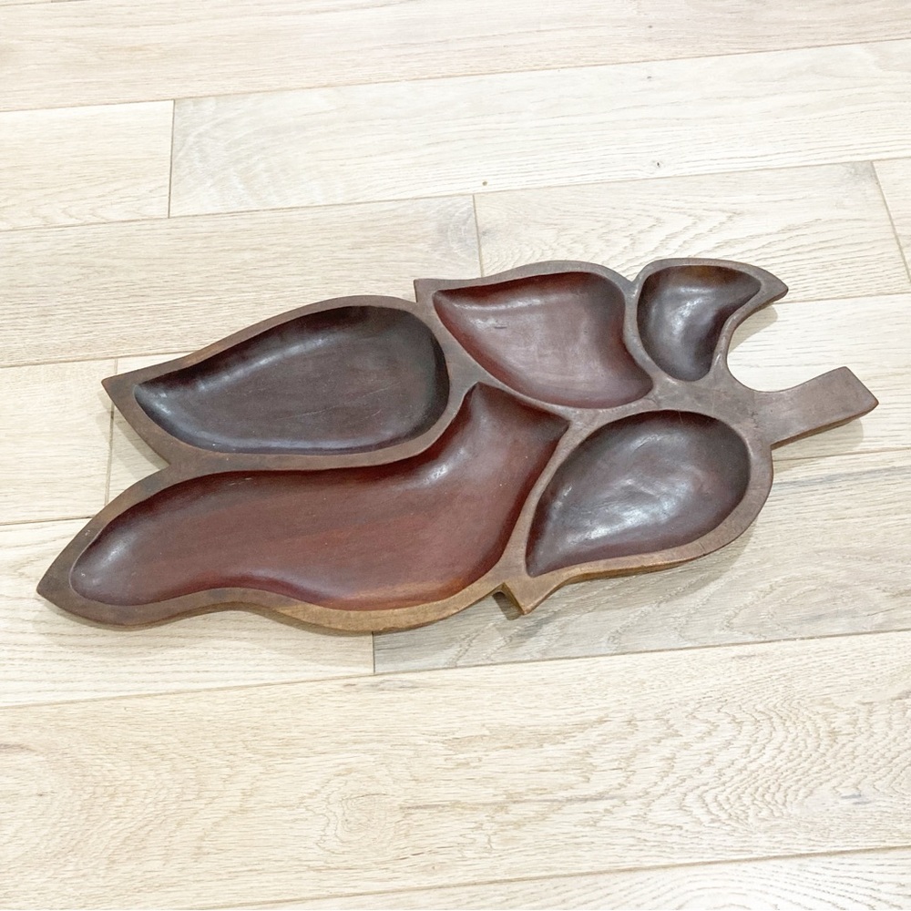 Vintage Wooden Leaf Tray - Brown